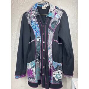 Paisley & Sage Women’s Cardigan Style Tunic Artsy Boho Black Size Medium